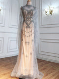 vigocouture-Beaded Long Sleeve Prom Dresses High Neck Formal Dresses 21258-Prom Dresses-vigocouture-Silver-US2-