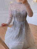 vigocouture-Beaded Long Sleeve Prom Dresses High Neck Formal Dresses 21261-Prom Dresses-vigocouture-