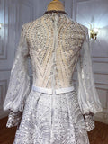 vigocouture-Beaded Long Sleeve Prom Dresses Lace Applique Evening Dresses 21214-Prom Dresses-vigocouture-
