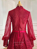 vigocouture-Beaded Long Sleeve Prom Dresses Lace Applique Evening Dresses 21214-Prom Dresses-vigocouture-