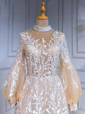 vigocouture-Beaded Long Sleeve Prom Dresses Lace Applique Formal Dresses 21240-Prom Dresses-vigocouture-