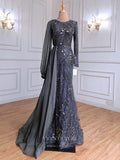 vigocouture-Beaded Long Sleeve Prom Dresses Mermaid Formal Dresses 21264-Prom Dresses-vigocouture-As Pictured-US2-