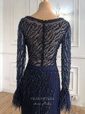 vigocouture-Beaded Long Sleeve Prom Dresses Mermaid Formal Dresses 21292-Prom Dresses-vigocouture-