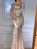 vigocouture-Beaded Long Sleeve Prom Dresses Mermaid Formal Dresses 21295-Prom Dresses-vigocouture-Silver-US2-