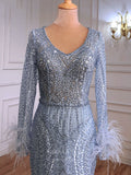 vigocouture-Beaded Long Sleeve Prom Dresses Mermaid Formal Dresses 21302-Prom Dresses-vigocouture-