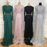 vigocouture-Beaded Long Sleeve Prom Dresses V-Neck Evening Dresses 21200-Prom Dresses-vigocouture-