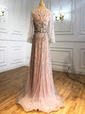 vigocouture-Beaded Long Sleeve Prom Dresses V-Neck Evening Dresses 21291-Prom Dresses-vigocouture-
