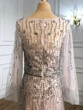 vigocouture-Beaded Long Sleeve Prom Dresses V-Neck Evening Dresses 21291-Prom Dresses-vigocouture-