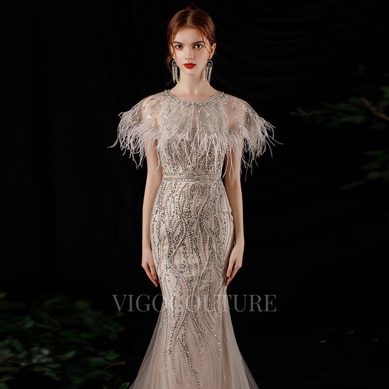vigocouture-Beaded Mermaid Feather Prom Dresses 20129-Prom Dresses-vigocouture-