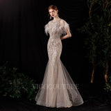 vigocouture-Beaded Mermaid Feather Prom Dresses 20129-Prom Dresses-vigocouture-