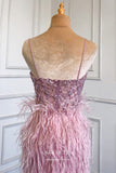 vigocouture-Beaded Mermaid Formal Dresses Feather Spaghetti Strap Prom Dress 21626-Prom Dresses-vigocouture-