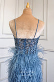 vigocouture-Beaded Mermaid Formal Dresses Feather Spaghetti Strap Prom Dress 21626-Prom Dresses-vigocouture-