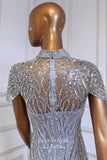 vigocouture-Beaded Mermaid Formal Dresses High Neck Cap Sleeve Prom Dress 21627-Prom Dresses-vigocouture-