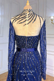 vigocouture-Beaded Mermaid Formal Dresses Long Sleeve High Neck Prom Dress 21619-Prom Dresses-vigocouture-