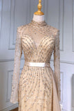 vigocouture-Beaded Mermaid Formal Dresses Long Sleeve High Neck Prom Dress 21619-Prom Dresses-vigocouture-