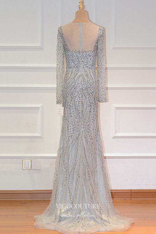 vigocouture-Beaded Mermaid Formal Dresses Long Sleeve Prom Dress 21628-Prom Dresses-vigocouture-