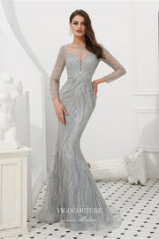 Beaded Mermaid Formal Dresses Long Sleeve Prom Dress 21628