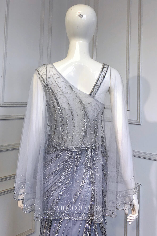 vigocouture-Beaded Mermaid Formal Dresses Long Sleeve Prom Dress 21632-Prom Dresses-vigocouture-