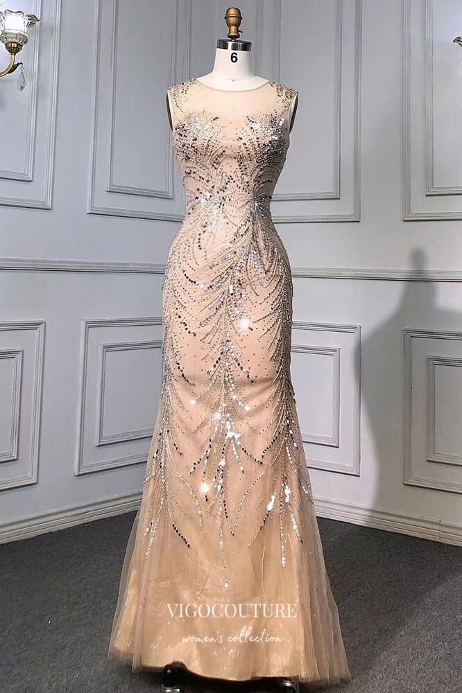vigocouture-Beaded Mermaid Formal Dresses Removable Cape Sleeve Prom Dress 21629-Prom Dresses-vigocouture-