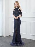 vigocouture-Beaded Mermaid Halter Neck Prom Dress 20798-Prom Dresses-vigocouture-Blue-US2-