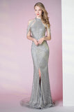 vigocouture-Beaded Mermaid Halter Neck Prom Dress 20798-Prom Dresses-vigocouture-Grey-US2-
