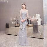 vigocouture-Beaded Mermaid Long Sleeve Prom Dresses 20084-Prom Dresses-vigocouture-Silver-US2-