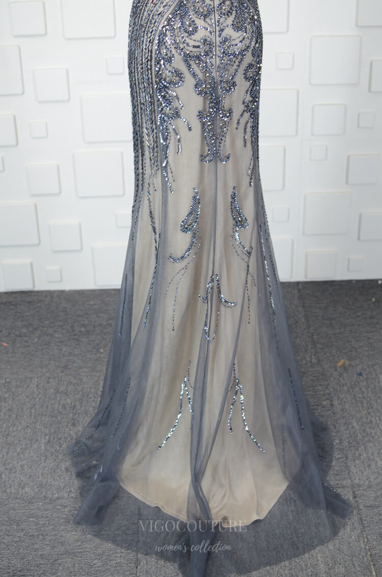 vigocouture-Beaded Mermaid Prom Dresses Cap Sleeve Evening Dresses 20761-Prom Dresses-vigocouture-