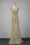 vigocouture-Beaded Mermaid Prom Dresses Cap Sleeve Evening Dresses 20761-Prom Dresses-vigocouture-Champagne-US2-