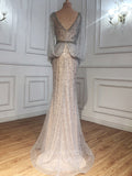 vigocouture-Beaded Mermaid Prom Dresses Cape Sleeve Evening Dresses 21274-Prom Dresses-vigocouture-