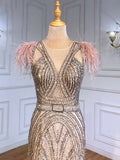 vigocouture-Beaded Mermaid Prom Dresses Feather Formal Dresses 21226-Prom Dresses-vigocouture-