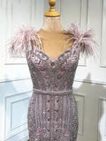 vigocouture-Beaded Mermaid Prom Dresses Feather Formal Dresses 21265-Prom Dresses-vigocouture-
