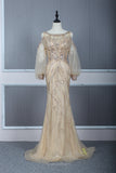 vigocouture-Beaded Mermaid Prom Dresses Long Sleeve Evening Dresses 20766-Prom Dresses-vigocouture-Champagne-US2-