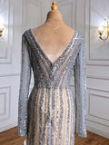 vigocouture-Beaded Mermaid Prom Dresses Long Sleeve Evening Dresses 21212-Prom Dresses-vigocouture-