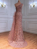 vigocouture-Beaded Mermaid Prom Dresses One Shoulder Evening Dresses 21222-Prom Dresses-vigocouture-