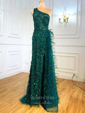 vigocouture-Beaded Mermaid Prom Dresses One Shoulder Evening Dresses 21222-Prom Dresses-vigocouture-Green-US2-