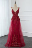 vigocouture-Beaded Mermaid Prom Dresses Plunging V-Neck Evening Dresses 20803-Prom Dresses-vigocouture-Red-US2-