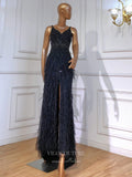vigocouture-Beaded Mermaid Prom Dresses Spaghetti Strap Evening Dresses 21217-Prom Dresses-vigocouture-Black-US2-