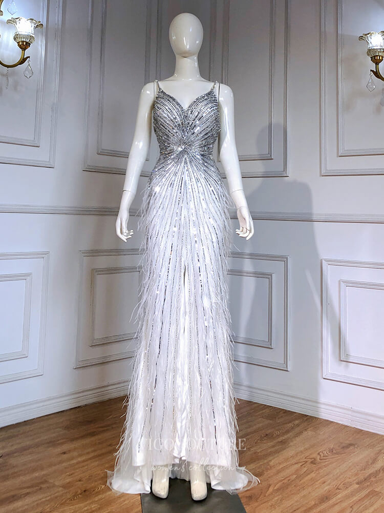 vigocouture-Beaded Mermaid Prom Dresses Spaghetti Strap Evening Dresses 21217-Prom Dresses-vigocouture-Silver-US2-