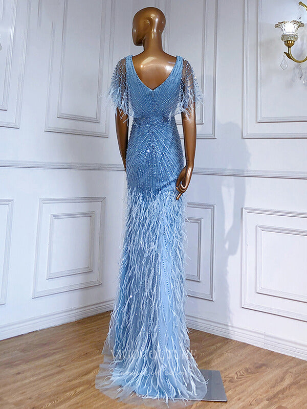 vigocouture-Beaded Mermaid Prom Dresses V-Neck Evening Dresses 21196-Prom Dresses-vigocouture-