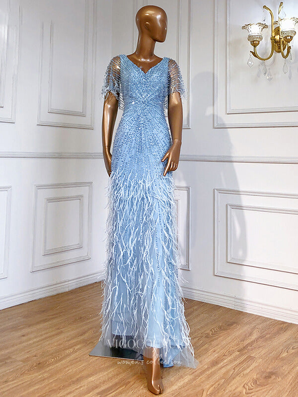 vigocouture-Beaded Mermaid Prom Dresses V-Neck Evening Dresses 21196-Prom Dresses-vigocouture-Light Blue-US2-