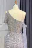 vigocouture-Beaded Mermaid Formal Dresses Extra Long Sleeve One Shoulder Prom Dress 21612-Prom Dresses-vigocouture-