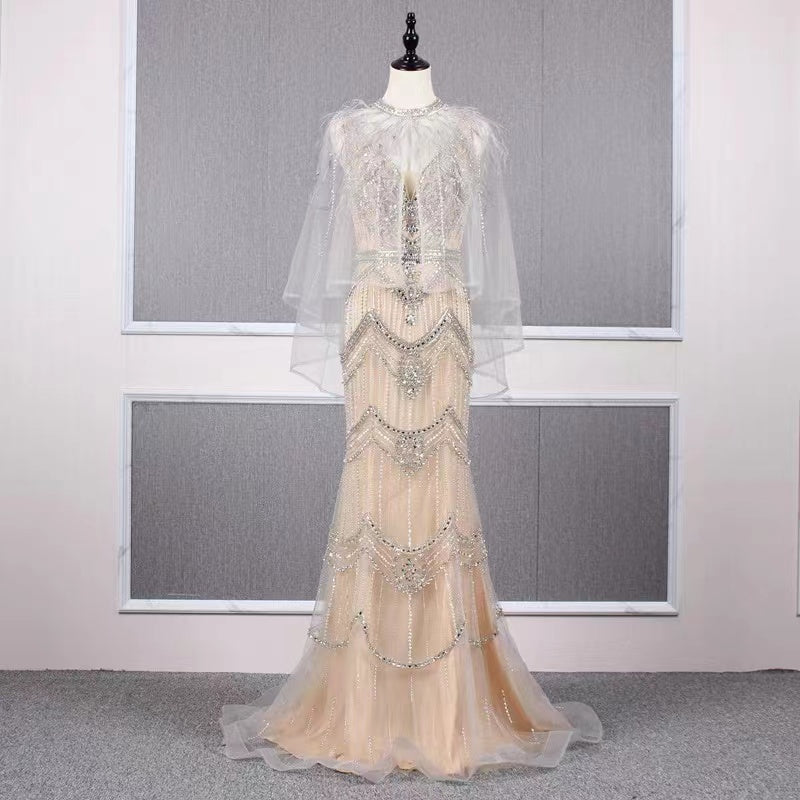 vigocouture-Beaded Mermaid Removable Prom Dress 20253-Prom Dresses-vigocouture-Champagne-US2-