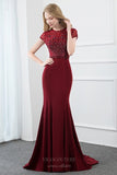 vigocouture-Beaded Mermaid Satin Prom Dress 20810-Prom Dresses-vigocouture-Red-US2-
