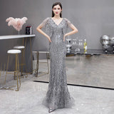 vigocouture-Beaded Mermaid Sheath Prom Dresses 20003-Prom Dresses-vigocouture-Silver-US2-