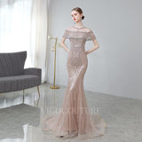 vigocouture-Beaded Mermaid Short Sleeve Prom Dresses 20117-Prom Dresses-vigocouture-