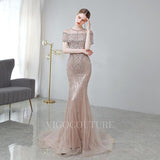 vigocouture-Beaded Mermaid Short Sleeve Prom Dresses 20117-Prom Dresses-vigocouture-