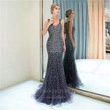 vigocouture-Beaded Mermaid V-Neck Prom Dress 20296-Prom Dresses-vigocouture-