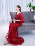 vigocouture-Beaded Mermaid V-neck Prom Dresses Batwing Sleeve Prom Dresses 20053-b-Prom Dresses-vigocouture-