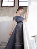 vigocouture-Beaded Off the Shoulder Prom Dress 20243-Prom Dresses-vigocouture-Navy Blue-US2-