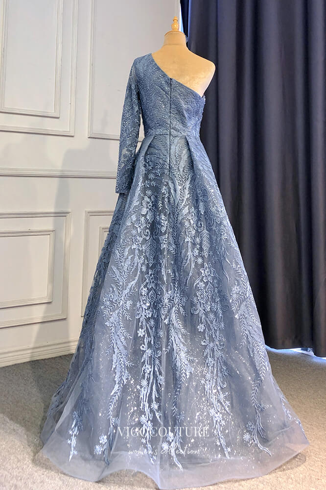 Beaded One Shoulder Formal Dresses A-Line Lace Applique Prom Dress 216 –  vigocouture